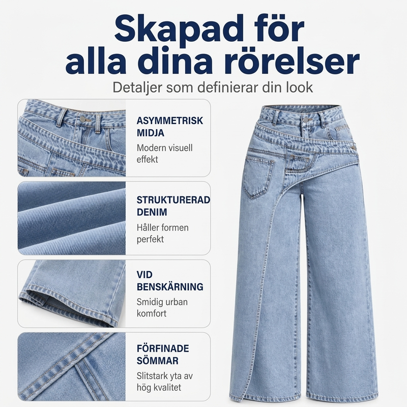 Damhoodiga trendsatta jeans med asymmetrisk överlappning och vid ben-1