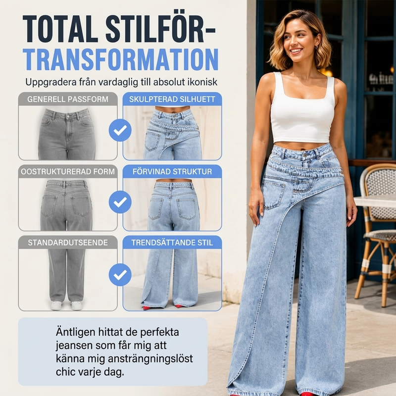 Damhoodiga trendsatta jeans med asymmetrisk överlappning och vid ben-2
