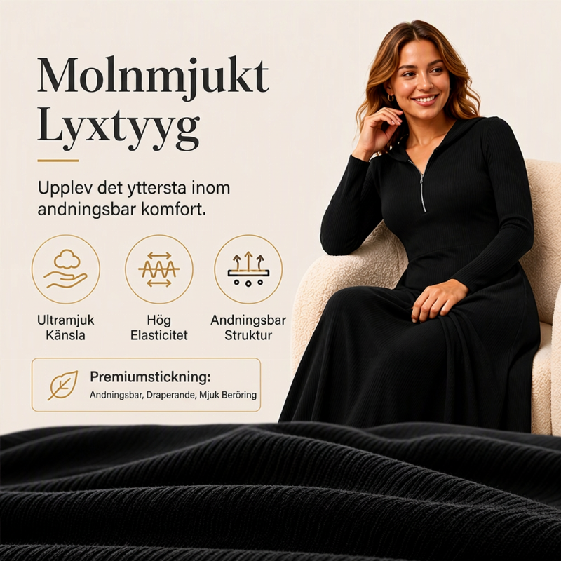 Lång huvklänning i ribbstickat för kvinnor-2