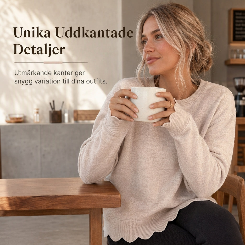 ✨Rundhalsad tröja med musselkantad fåll för kvinnor-2