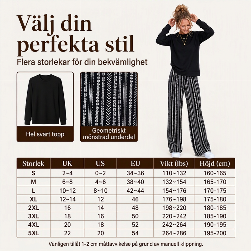Damsätt i vardagsstil med crewneck-topp och mönstrade byxor-2