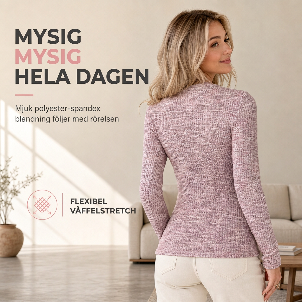 Långärmad stickad topp med V-ringning och halv dragkedja för kvinnor-4