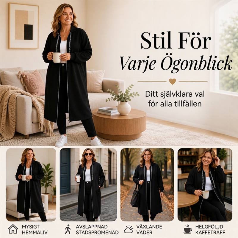🧥Lång fritidsjacka med dragkedja och huva för dam-4