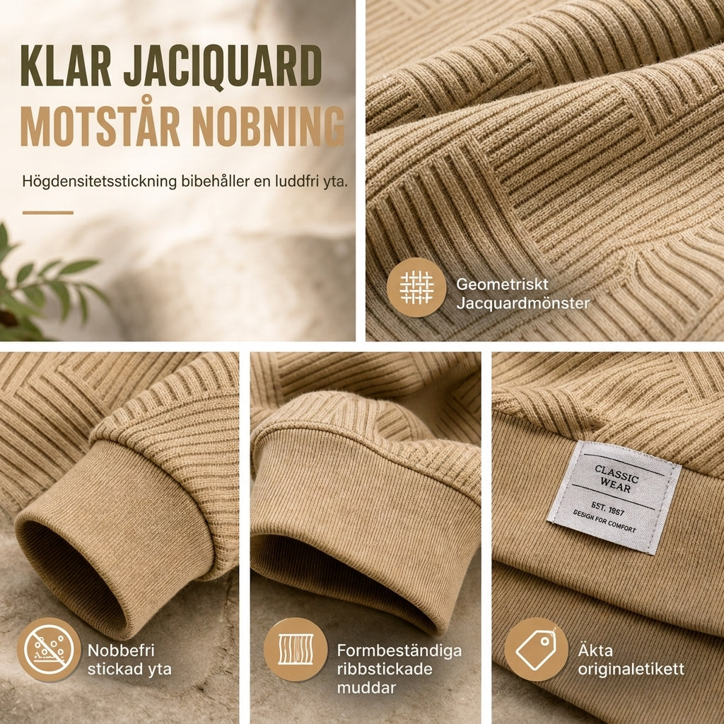 Herrtröja med långa ärmar, rund hals och tjockare jacquardmönster-3