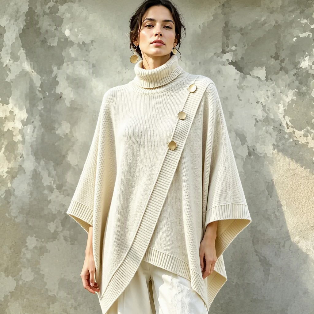 Flickors Asymmetrisk Turtleneck Poncho Stickad Tröja-7