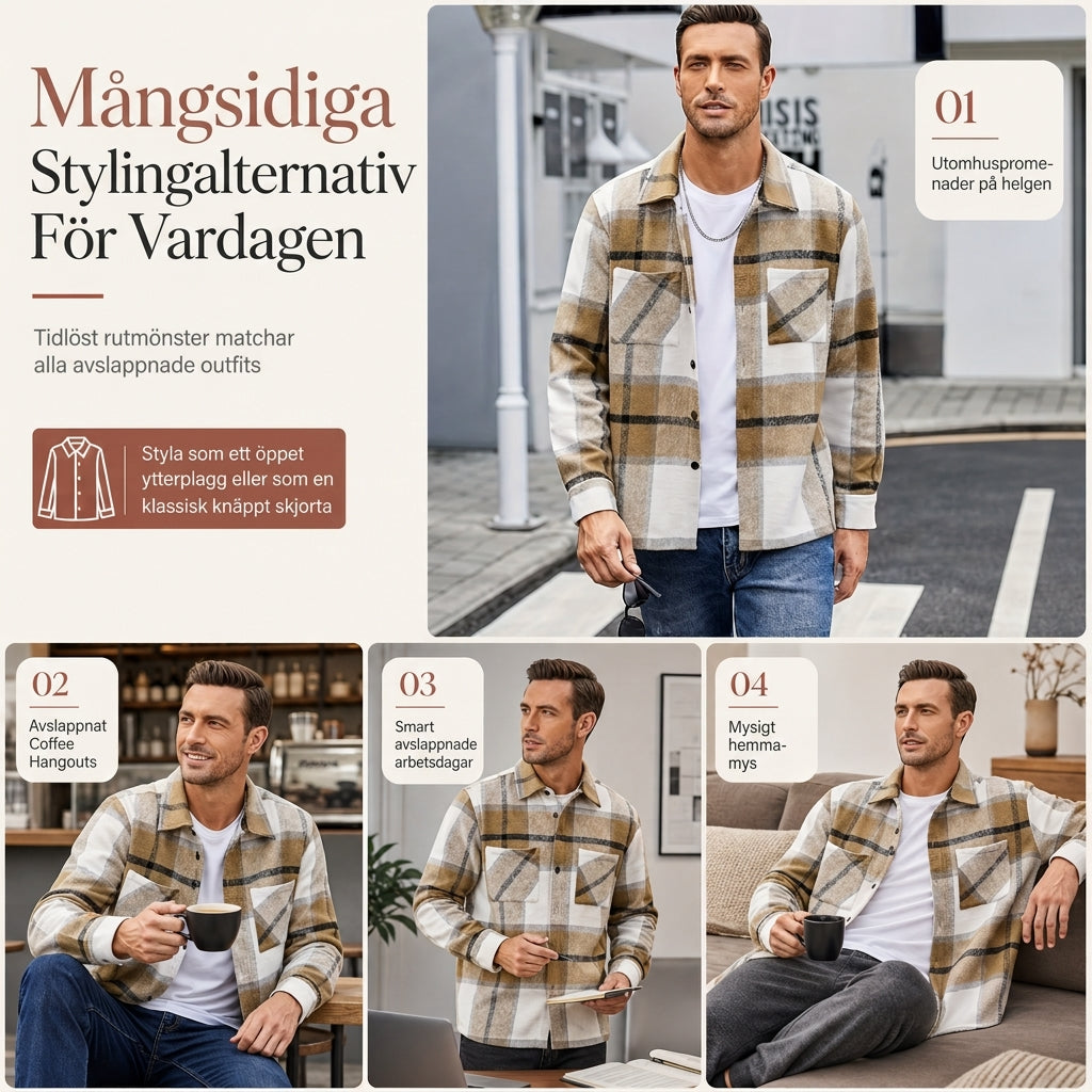Casual rutig flannelskjorta för män-5