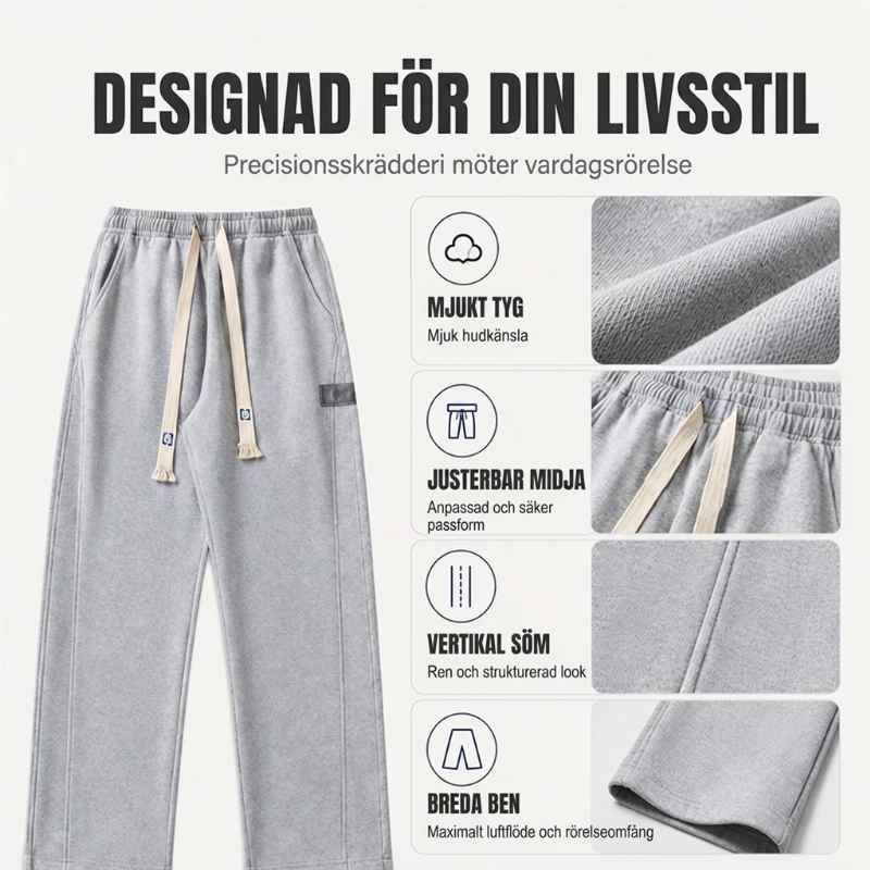 Casual breda mjukisbyxor med fickor för män-1