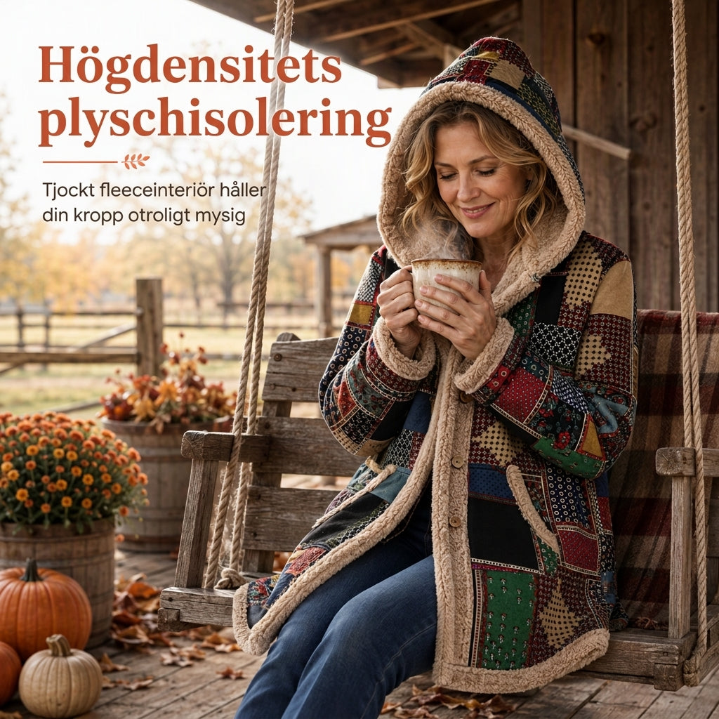 Varm Hoodie Dam – Mjuk Fleecefodrad Huvtröja med Vintage Tryck, Mysig Komfort & Vinterstil-2