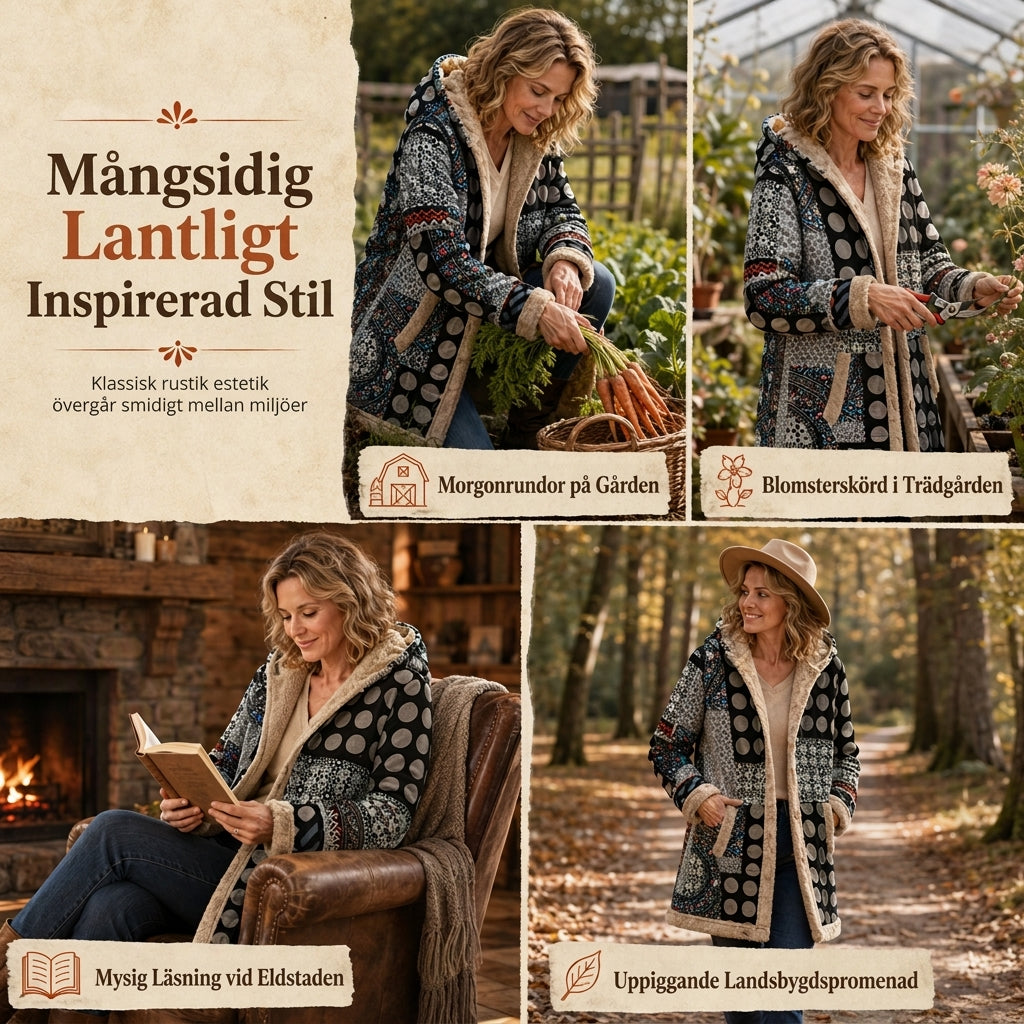 Varm Hoodie Dam – Mjuk Fleecefodrad Huvtröja med Vintage Tryck, Mysig Komfort & Vinterstil-5