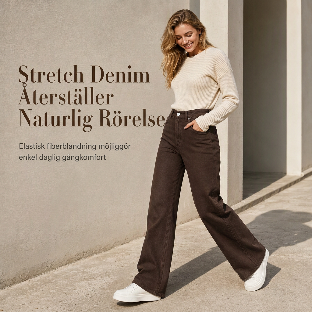 Dam jeans med retro hög midja och breda ben, draperande golvlånga byxor-2