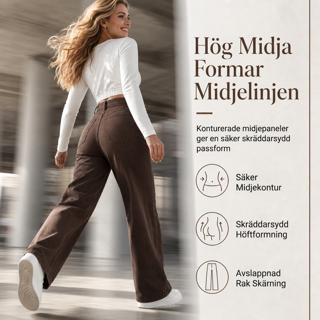 Dam jeans med retro hög midja och breda ben, draperande golvlånga byxor-5