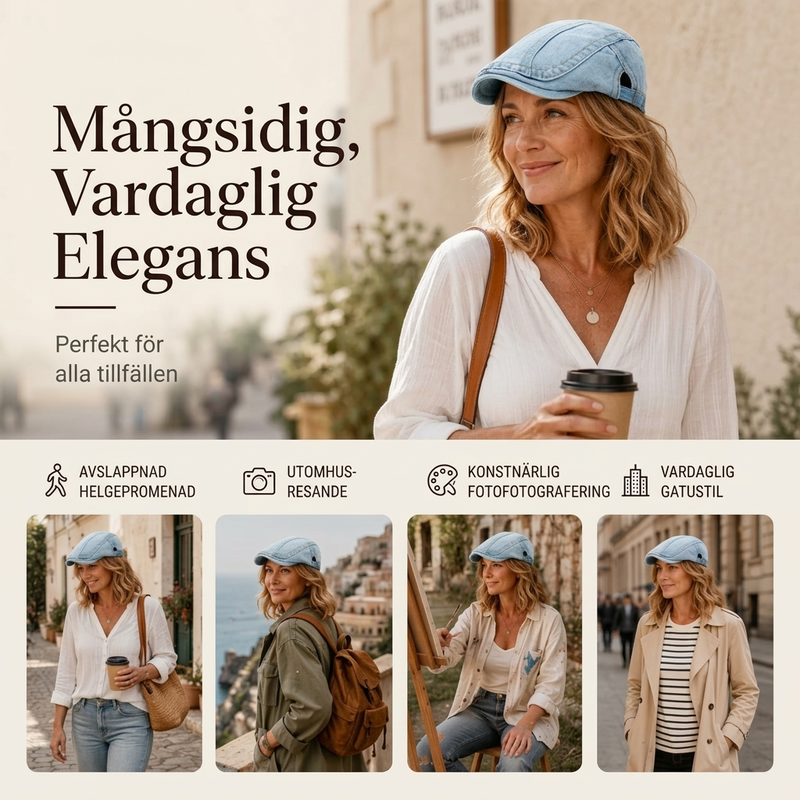 Unisex Vintage Flat Cap i Denimstil – Klassisk Baskerkeps med Retro Look & Komfortabel Passform-5