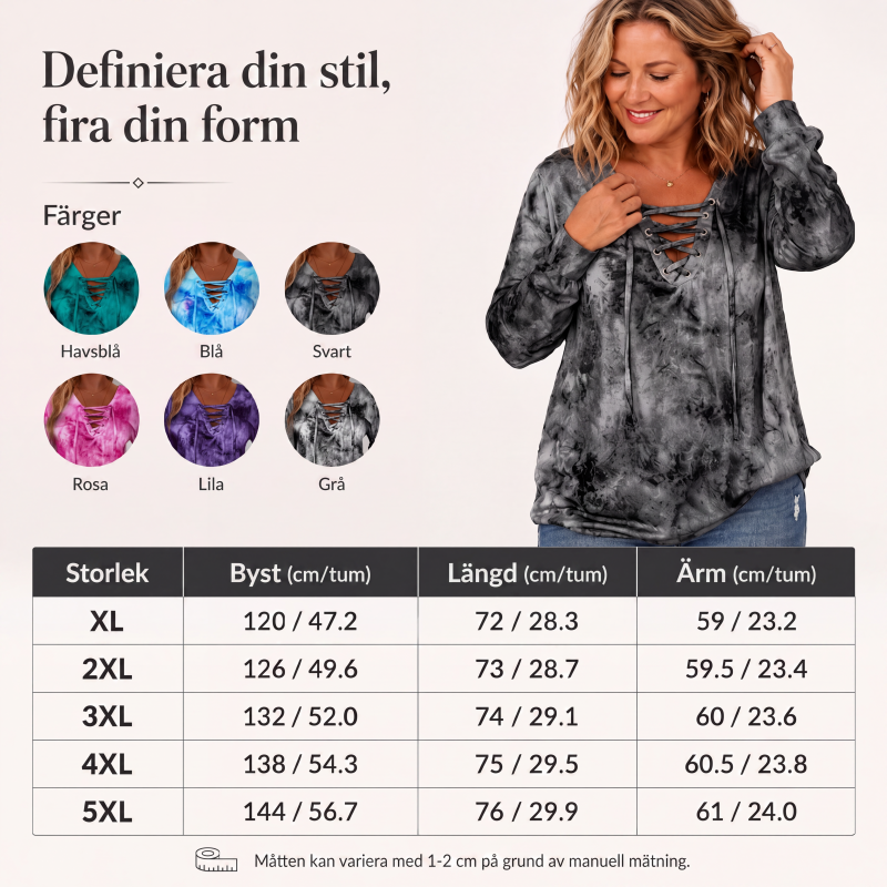 Damtopp med tie-dye-tryck, snörning och V-ringning-2