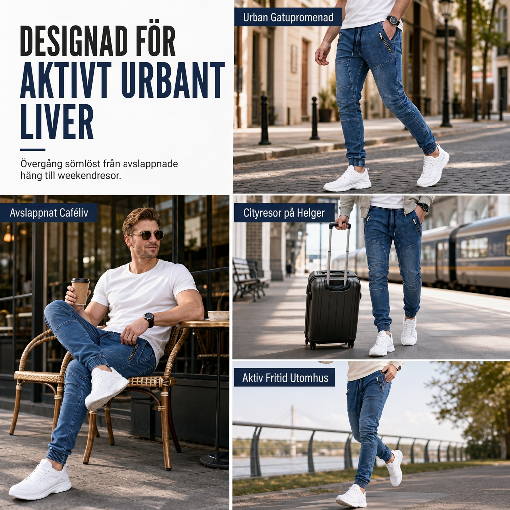 🔥50 % rabatt! 🔥Herrkasuella tvättade denimjoggerbyxor med ärmudd-6