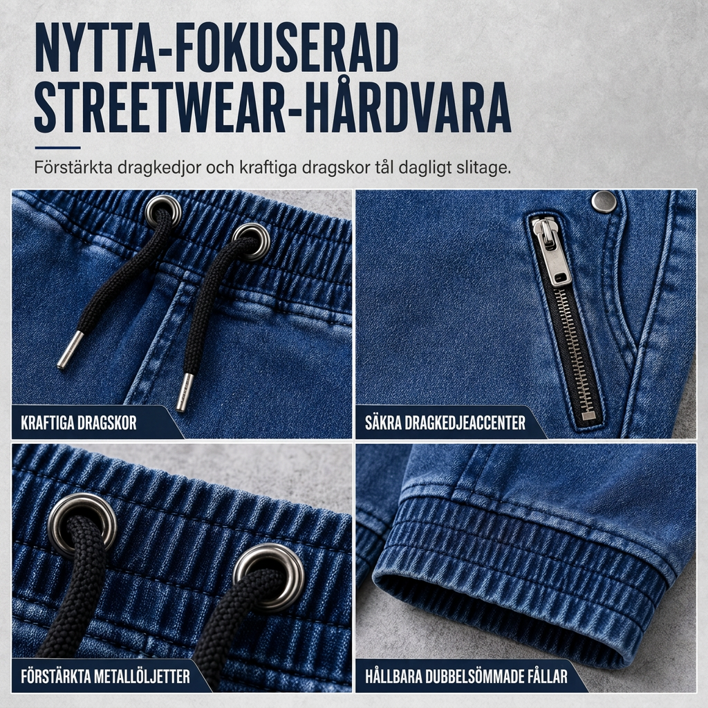 🔥50 % rabatt! 🔥Herrkasuella tvättade denimjoggerbyxor med ärmudd-4