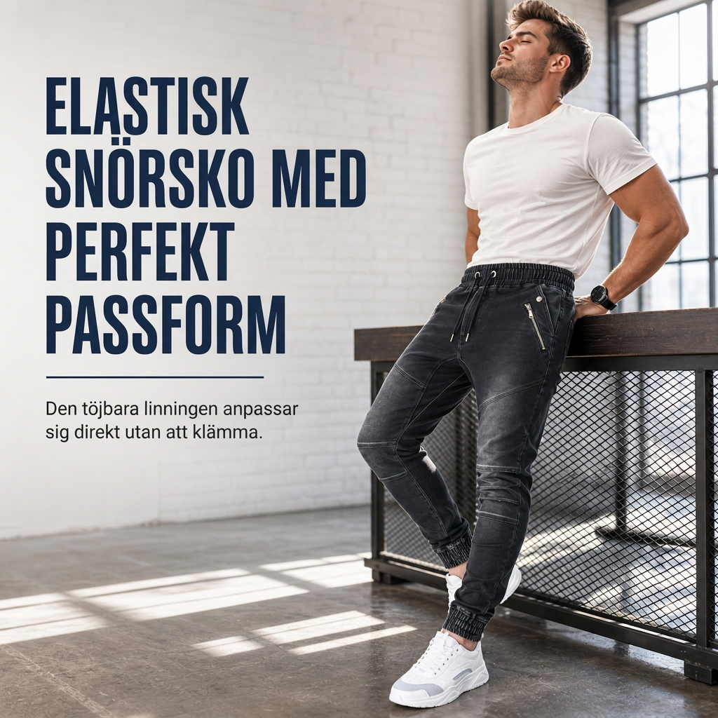 🔥50 % rabatt! 🔥Herrkasuella tvättade denimjoggerbyxor med ärmudd-3