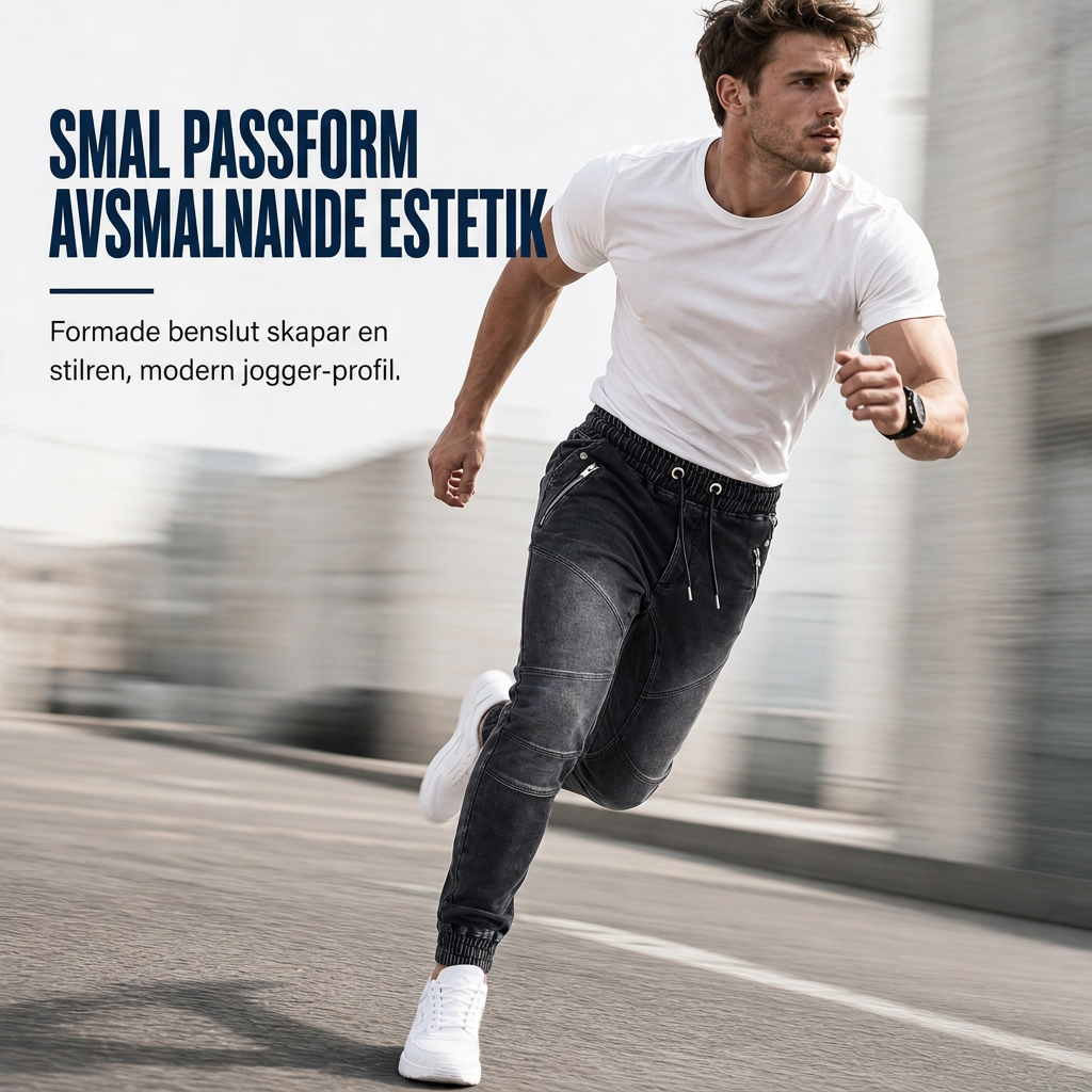 🔥50 % rabatt! 🔥Herrkasuella tvättade denimjoggerbyxor med ärmudd-5