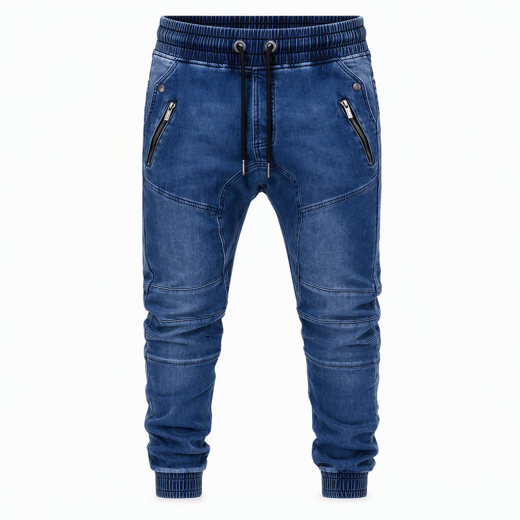 🔥50 % rabatt! 🔥Herrkasuella tvättade denimjoggerbyxor med ärmudd-9