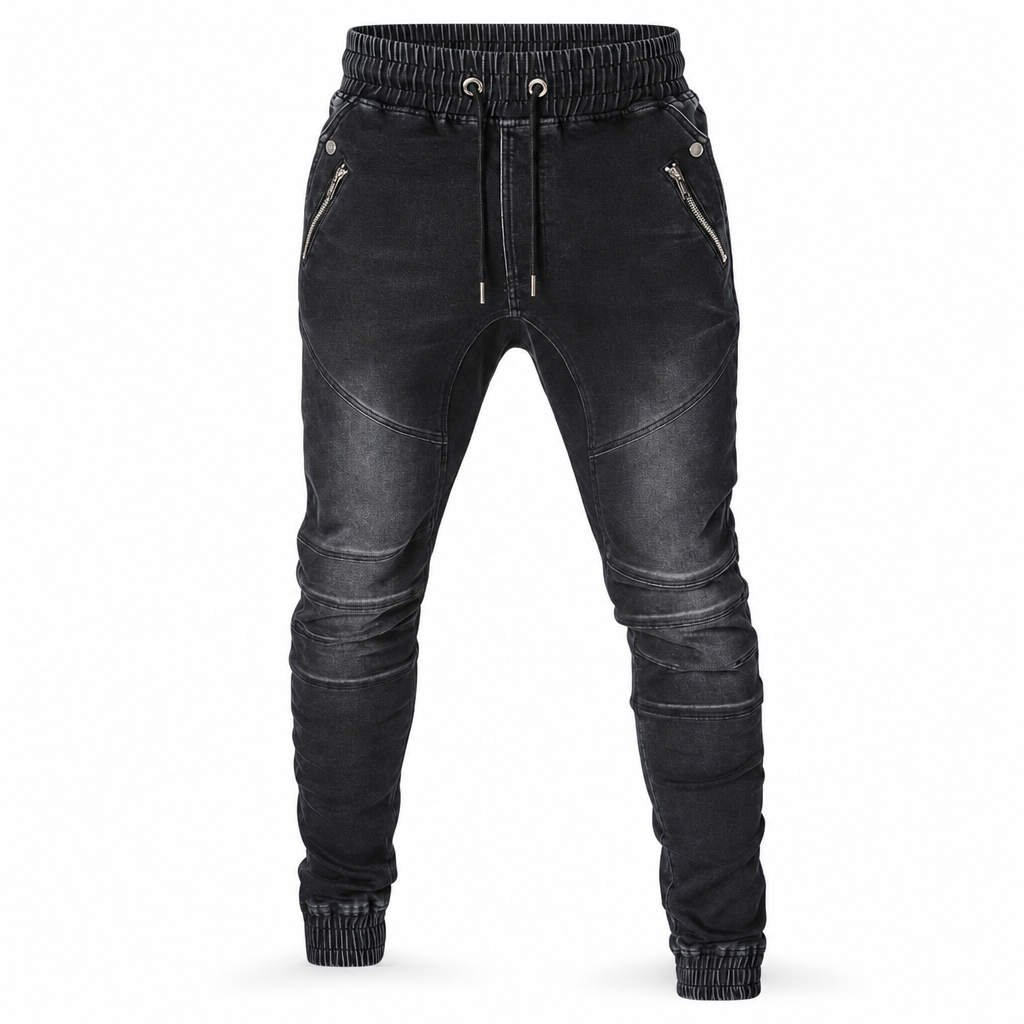 🔥50 % rabatt! 🔥Herrkasuella tvättade denimjoggerbyxor med ärmudd-8