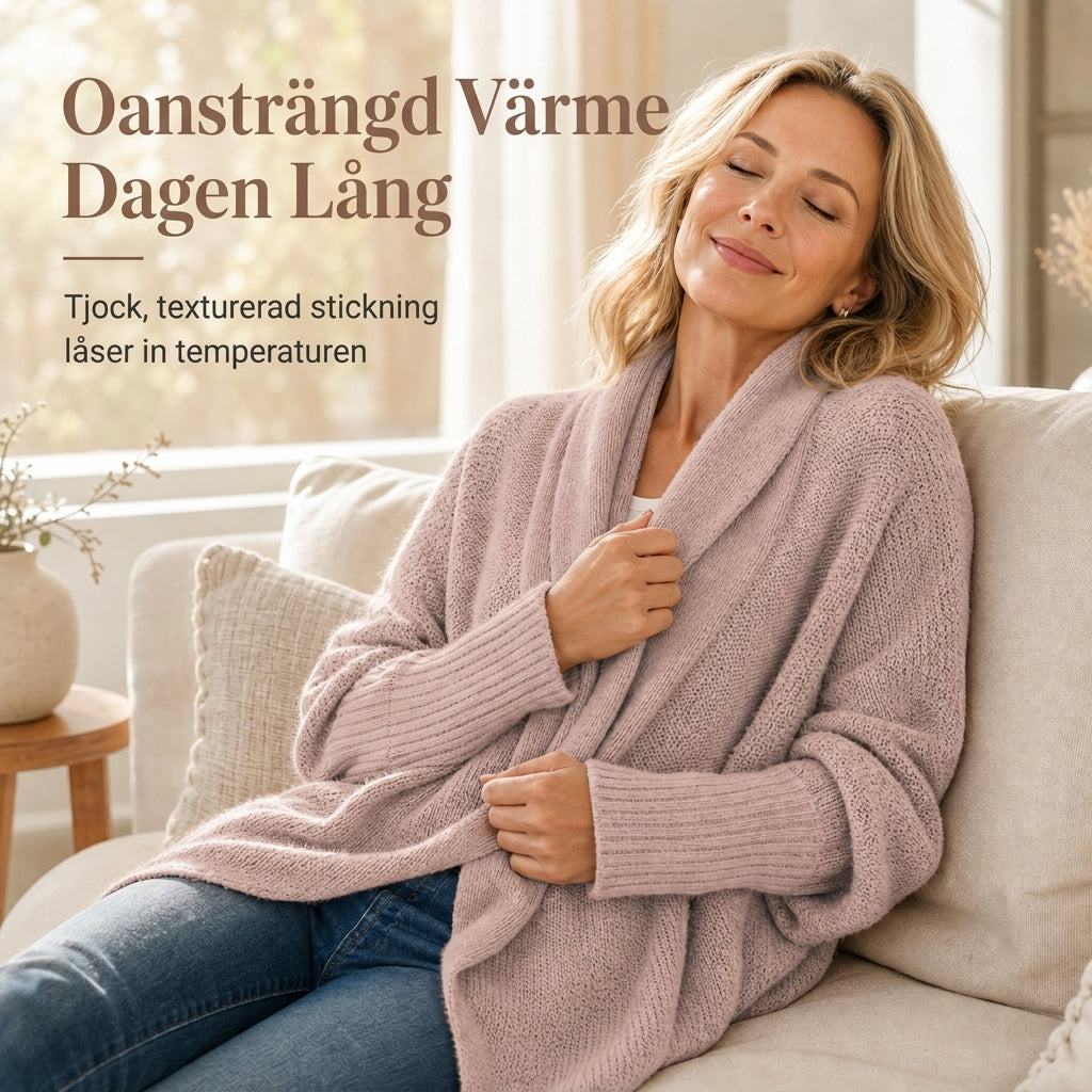 ✨⭐Löst stickad kofta för kvinnor med fladdermusärmar, öppen fram med sjal krage för höst och vinter-3
