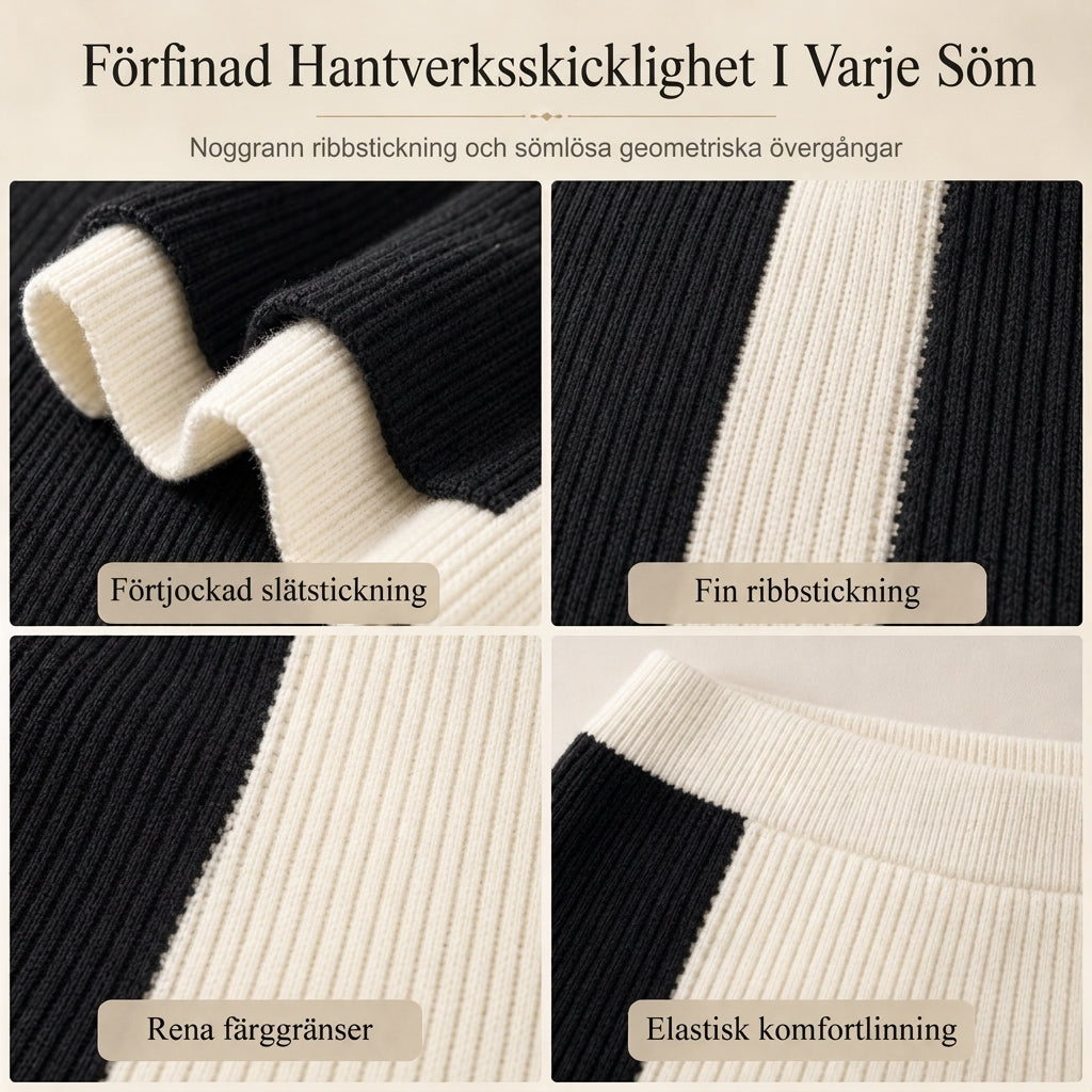 🍂 Höst-/vintererbjudande ✨ 2-delat stickat set för damer i färgblock – varm tröja och elegant kjol för en chic look-4