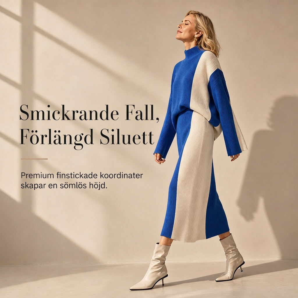 🍂 Höst-/vintererbjudande ✨ 2-delat stickat set för damer i färgblock – varm tröja och elegant kjol för en chic look-3