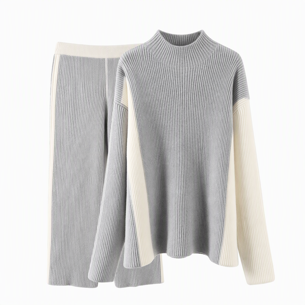 🍂 Höst-/vintererbjudande ✨ 2-delat stickat set för damer i färgblock – varm tröja och elegant kjol för en chic look-9