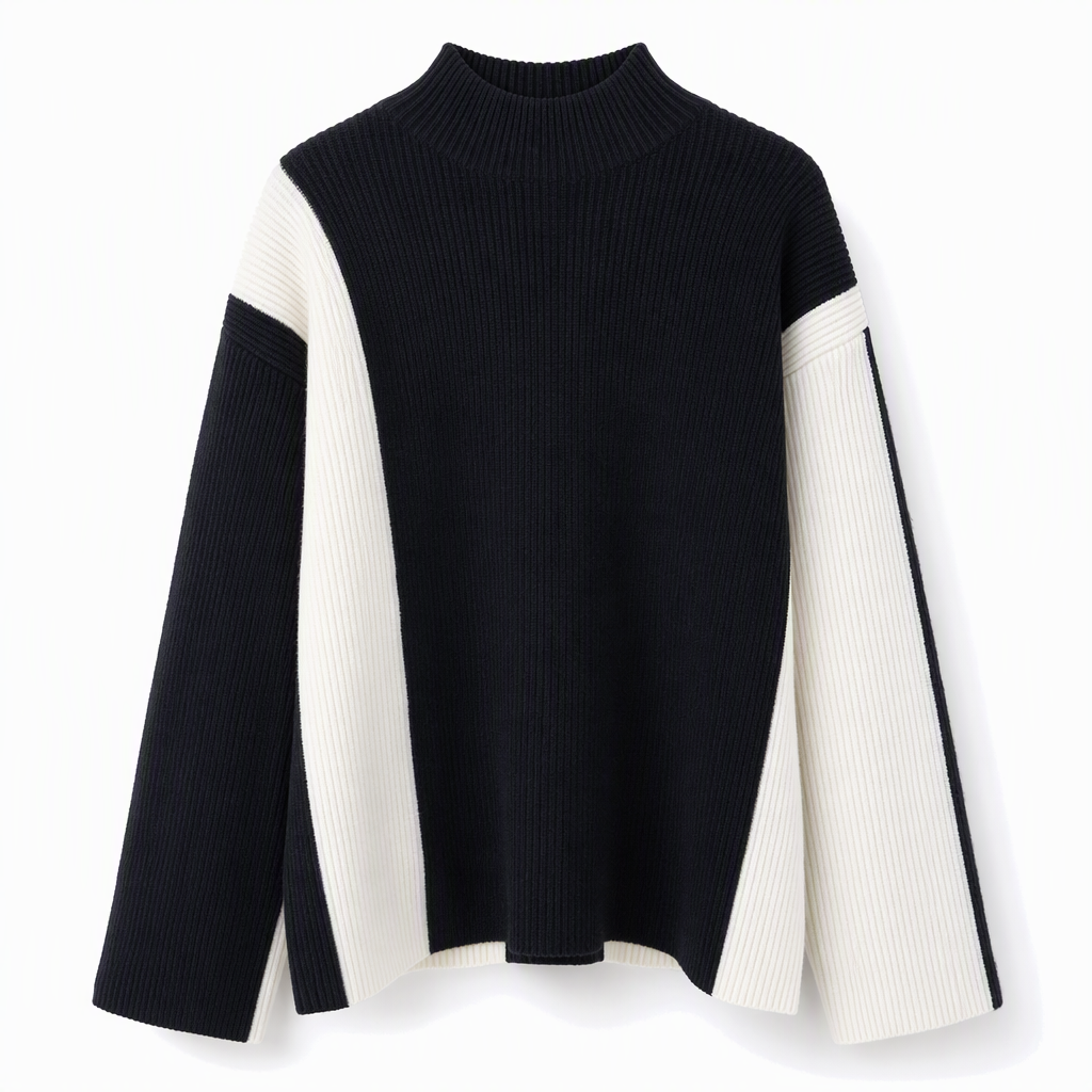 🍂 Höst-/vintererbjudande ✨ 2-delat stickat set för damer i färgblock – varm tröja och elegant kjol för en chic look-12