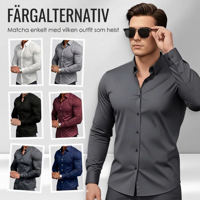 🔥50 % rabatt! 🔥Herrskjortor i enfärgad design med kavlekrage, långärmade och med framknäppning-8