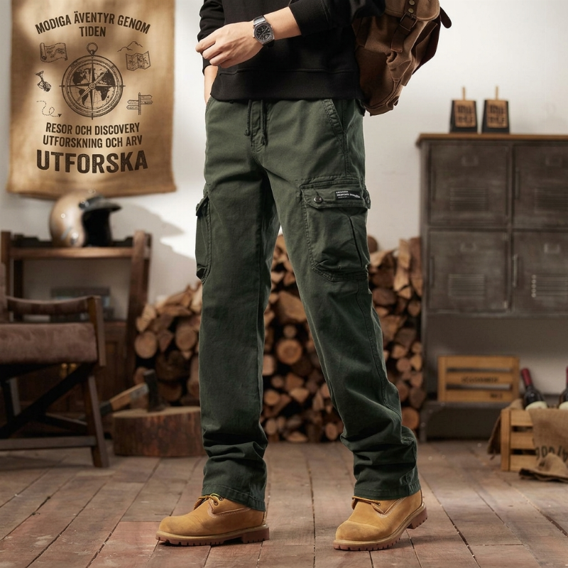 🔥50 % rabatt! Cargobyxor i bomull med flera fickor för herr-4