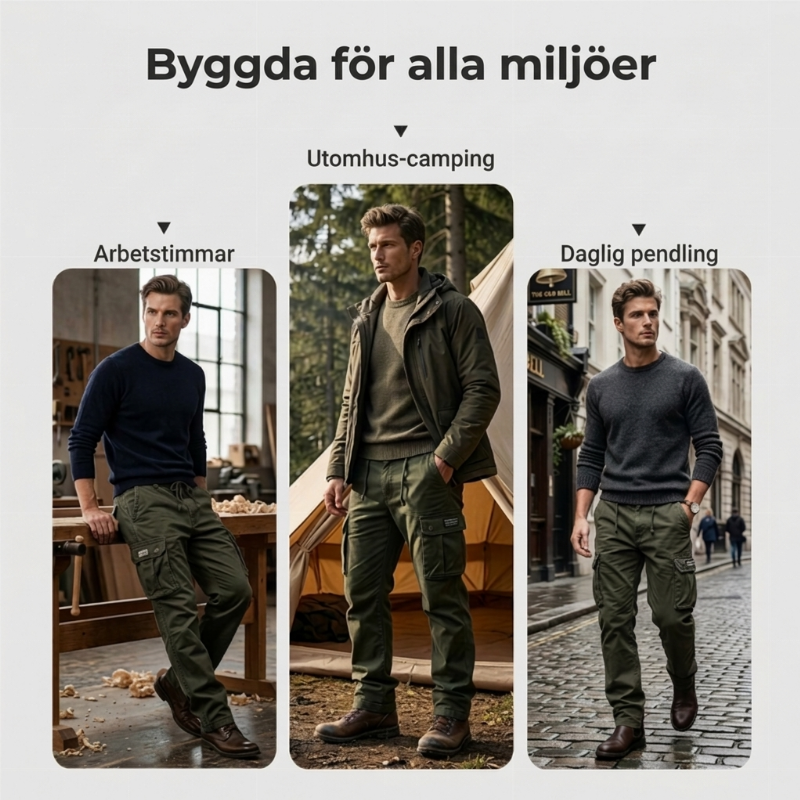 🔥50 % rabatt! Cargobyxor i bomull med flera fickor för herr-8