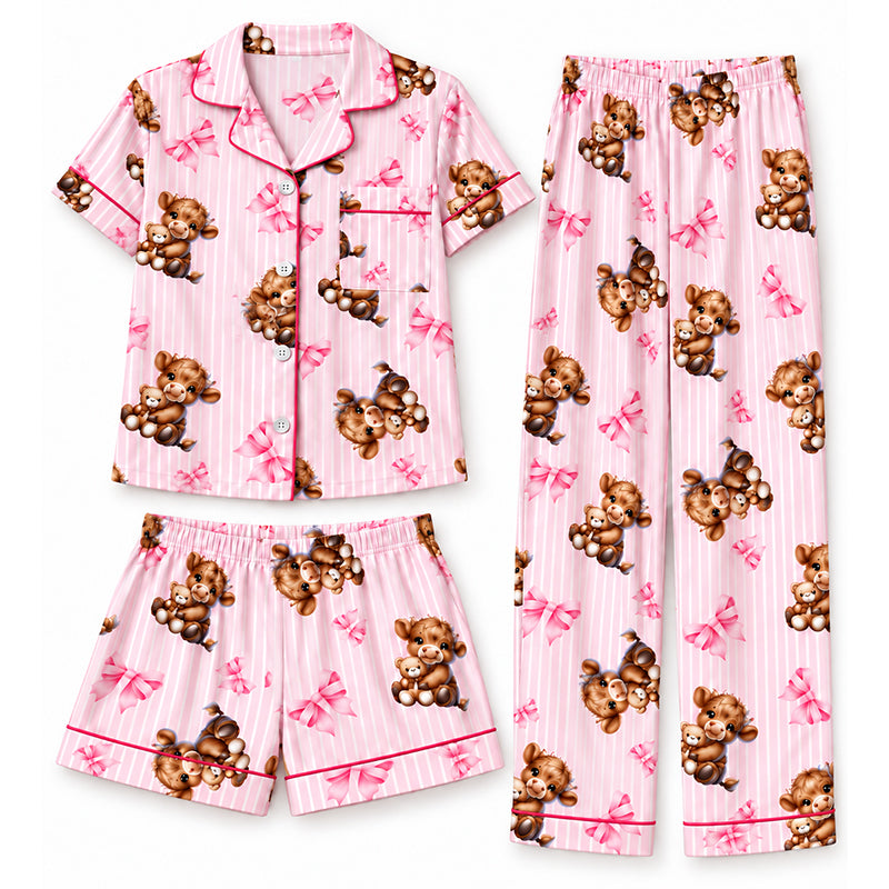🐮Pyjamasset Dam med Highland Cow-mönster – Mjukt & Mysigt 3-delat Set-8