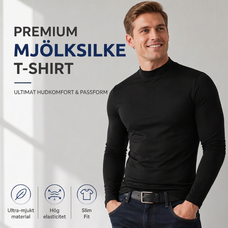 🔥50% 👕 Herrtröja med kort krage i premium mjölksilke – hög elasticitet, 3D-formad passform, mjuk, lättskött, nu till halva priset! ✨
