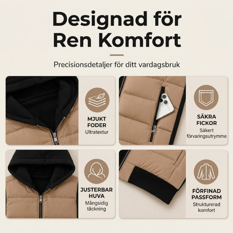 🚚 Fri frakt på just den här produkten! ✨ 🧥 Vadderad huvjacka för kvinnor med lappad design – varm, bekväm och perfekt för kalla dagar, nu till halva priset! ✨-1