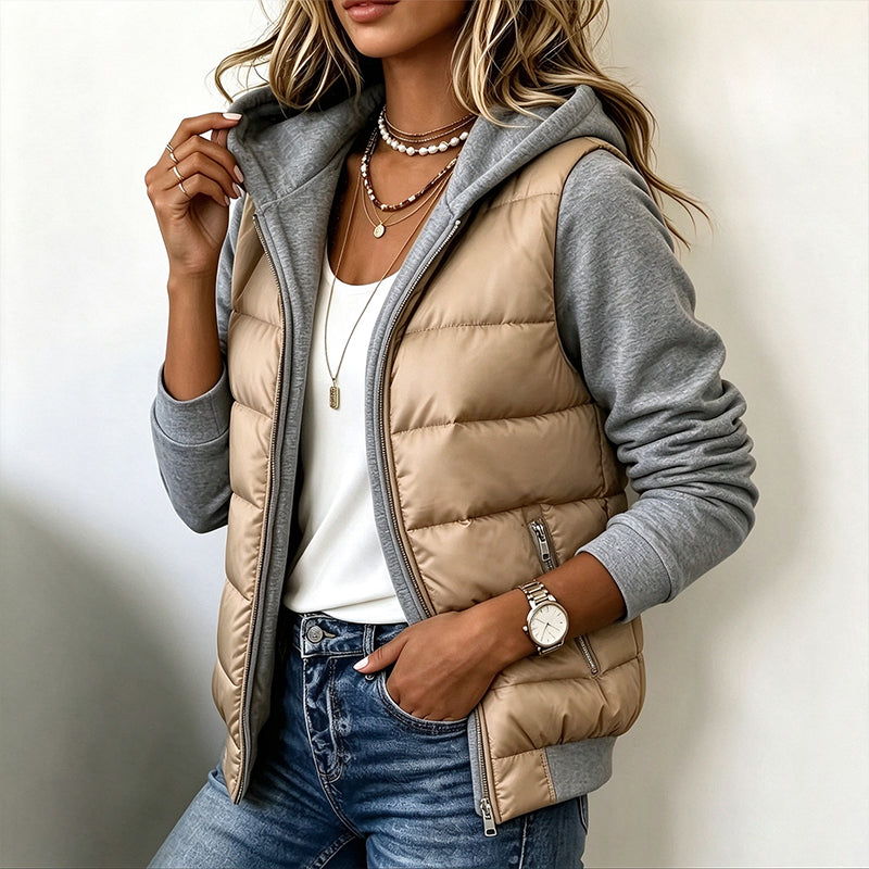 🚚 Fri frakt på just den här produkten! ✨ 🧥 Vadderad huvjacka för kvinnor med lappad design – varm, bekväm och perfekt för kalla dagar, nu till halva priset! ✨-9
