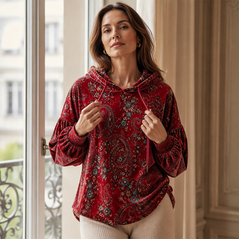 📢🎉50 % rabatt!!!🛍️✨Huvtröja för damer med paisley-mönster och dragsko-7