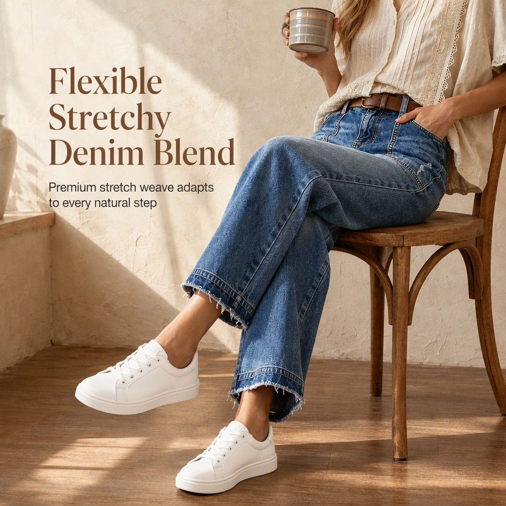 Vintage jeans för damer i stretchtyg med raka ben, slitna påsydda fickor och fransiga, obearbetade benslut-2