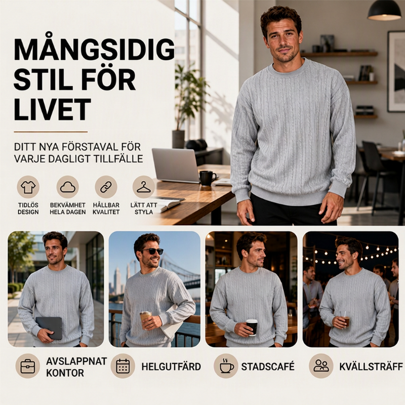 🧶 Herrtröja med flätstickning och rund hals – mjuk, varm, perfekt för höst och vinter, nu till halva priset! ✨-4