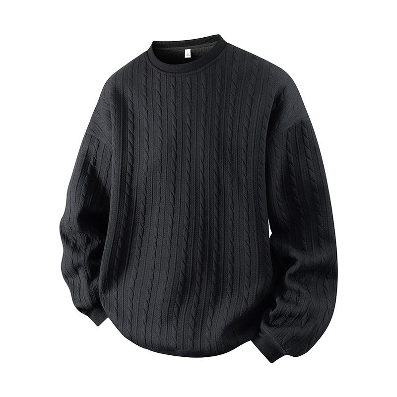 🧶 Herrtröja med flätstickning och rund hals – mjuk, varm, perfekt för höst och vinter, nu till halva priset! ✨-10