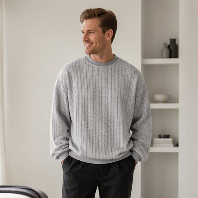 🧶 Herrtröja med flätstickning och rund hals – mjuk, varm, perfekt för höst och vinter, nu till halva priset! ✨-6