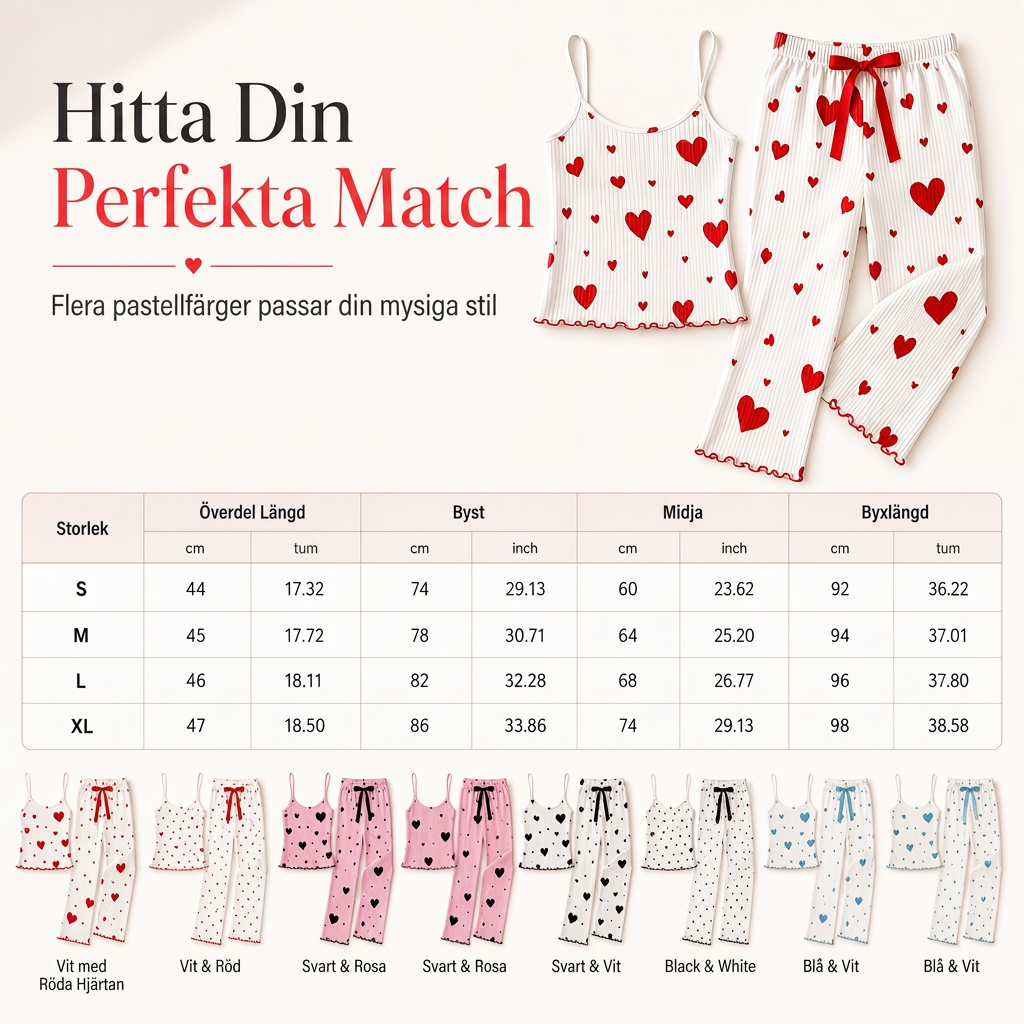 🔥50 % rabatt!🔥 Damset i två delar med structurellt tyg, pyjamas med hjärtmönster - camistopp och långbyxor för hemtrevlig användning-7
