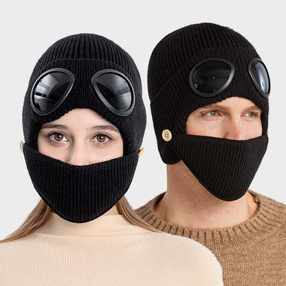 ⛷️ 3-i-1 – Mössa, skidglasögon och halsvärmare i ett! Unisex-stickad mössa, varm och vindtät 🧢