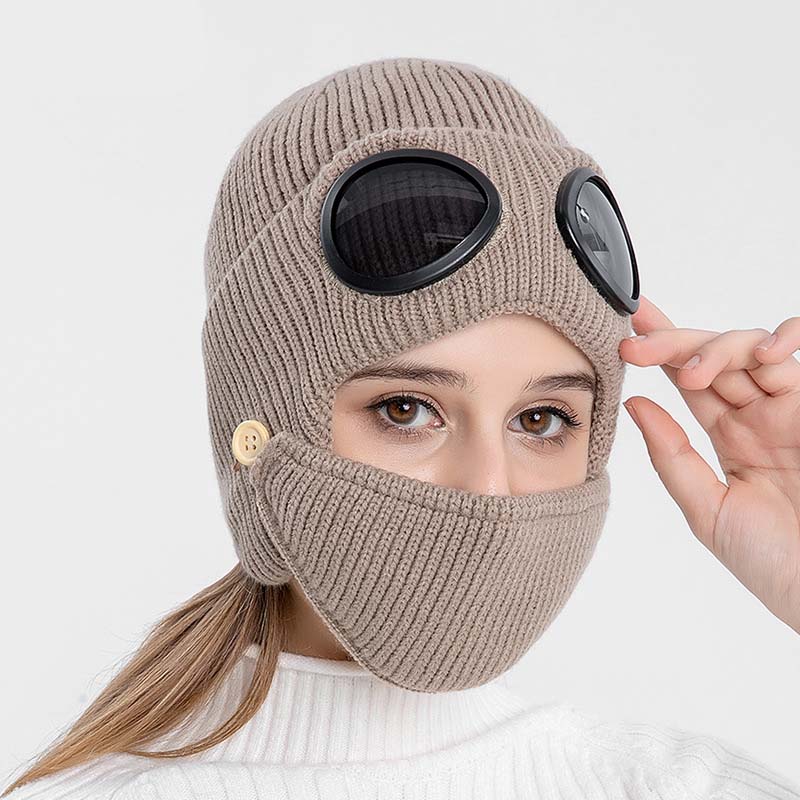 ⛷️ 3-i-1 – Mössa, skidglasögon och halsvärmare i ett! Unisex-stickad mössa, varm och vindtät 🧢-1