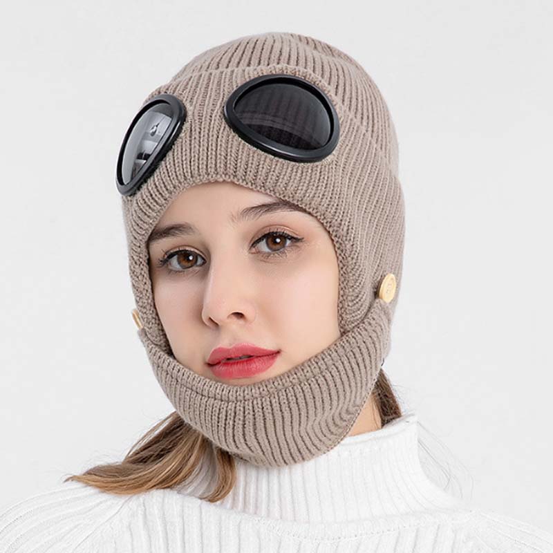 ⛷️ 3-i-1 – Mössa, skidglasögon och halsvärmare i ett! Unisex-stickad mössa, varm och vindtät 🧢-5