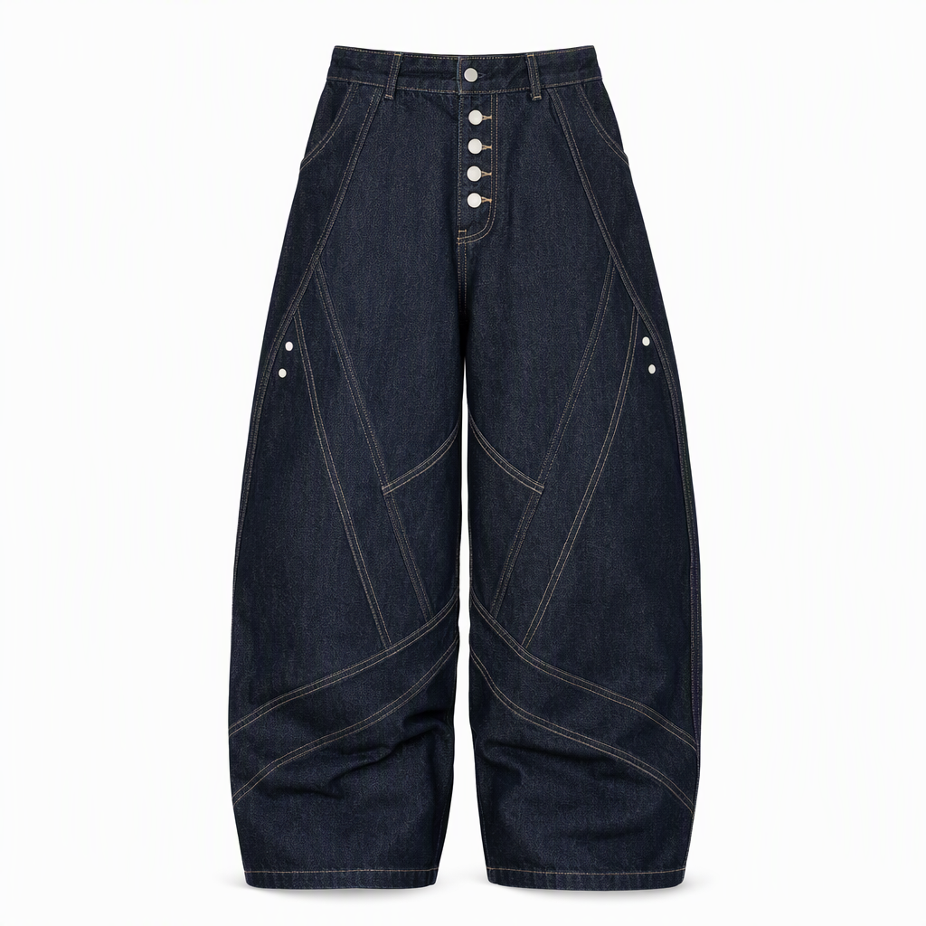 ✈️Fri frakt📢🎉50 % rabatt!!!🛍️✨Herrjeans i amerikansk vintage-stil, utsvängda, vida ben, dekonstruerade, otvättade denimbyxor med knäppning-8