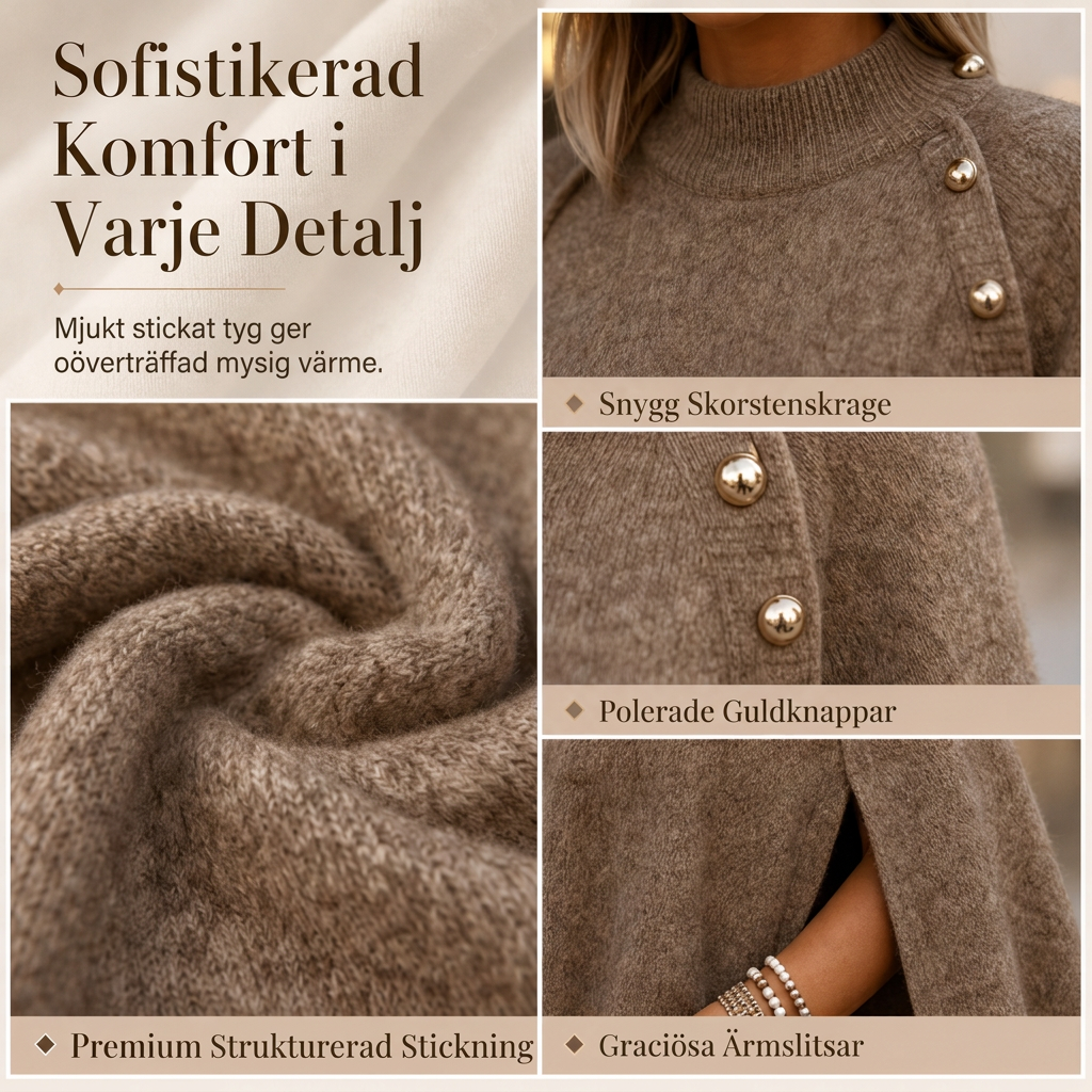 Damknittad cape-poncho med knappar-4