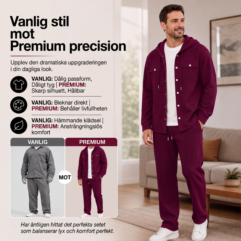 🚚 Fri frakt på just den här produkten!  Set för män: ledig huvtröja i våffeltyg och matchande byxor-2