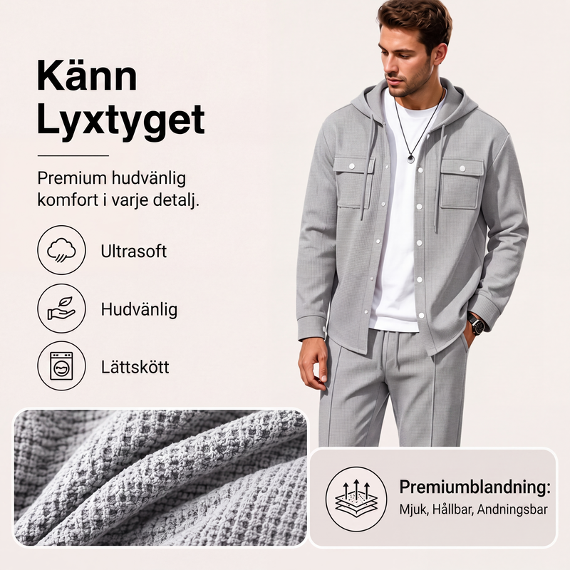 🚚 Fri frakt på just den här produkten!  Set för män: ledig huvtröja i våffeltyg och matchande byxor-3
