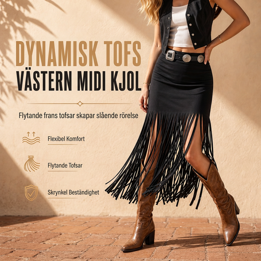 🔥50 % rabatt!🔥 Damkjol med elastisk midja och fransar, fashionabel och mångsidig kjol för vår och höst