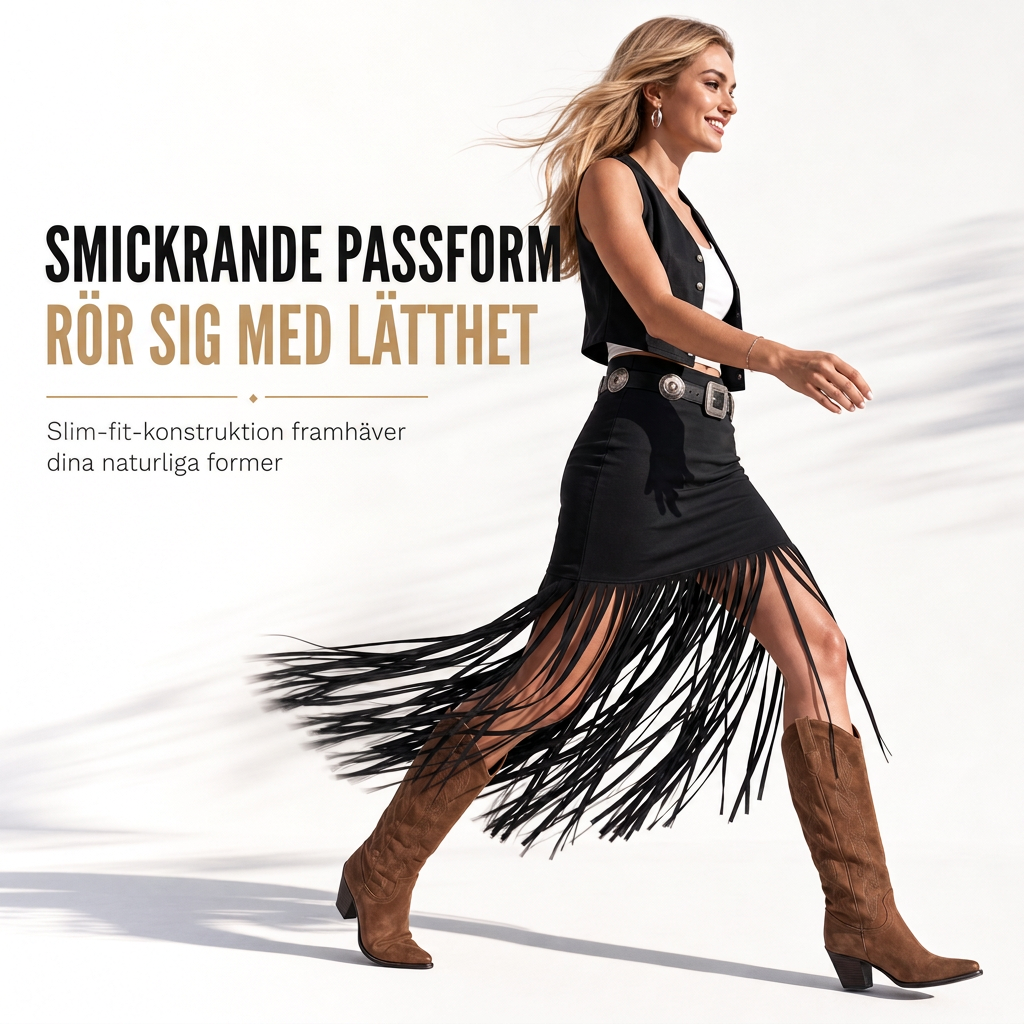 🔥50 % rabatt!🔥 Damkjol med elastisk midja och fransar, fashionabel och mångsidig kjol för vår och höst-4